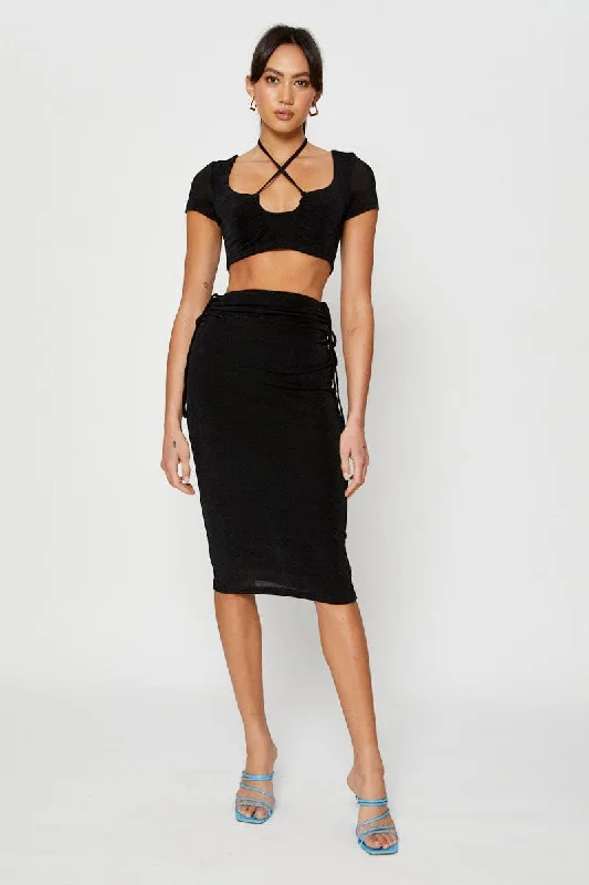 Black Midi Skirt Ruched