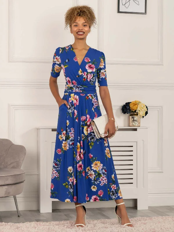 Paislyn Pleat Jersey Maxi Dress, Blue Floral