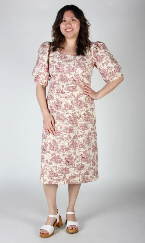 Veery Dress - Brick Village Toile