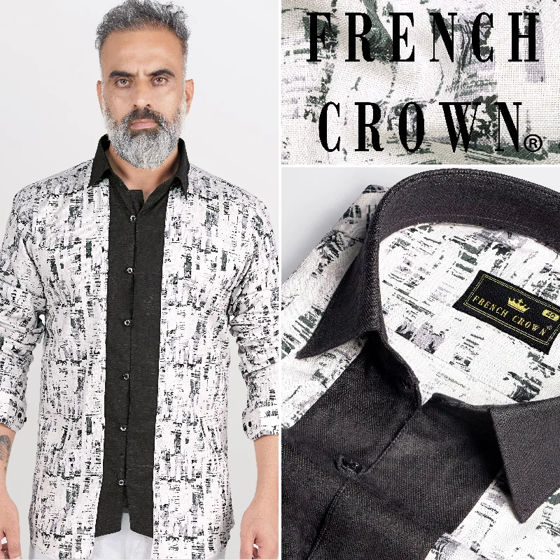 Bright White and Greyish Printed Royal Oxford Designer Shirt