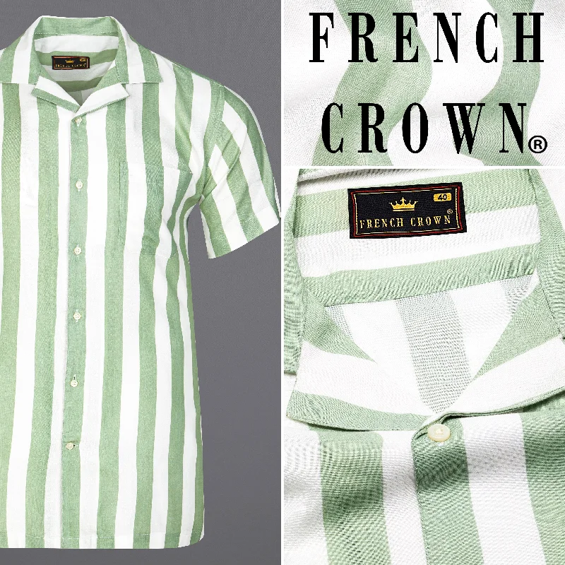 Coriander Green with Bright White Striped Premium Tencel Shirt