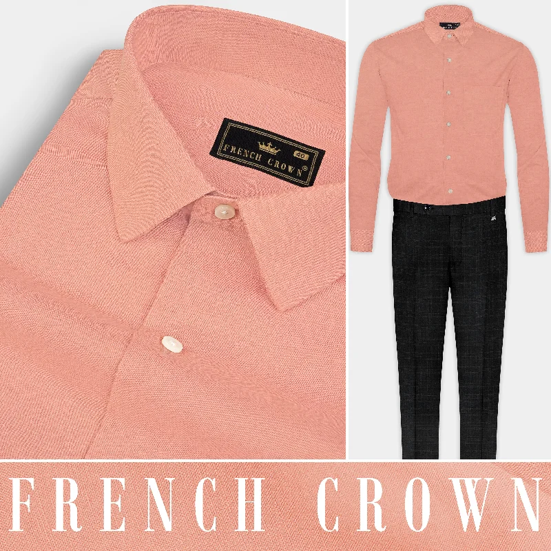 Tangerine Peach Solid Tencel Linen Luxurious Blend Shirt